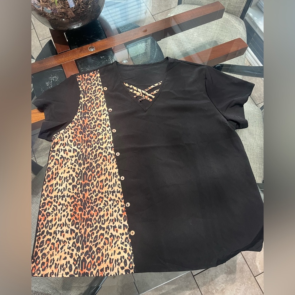Black and Leopard Print Women's Top
